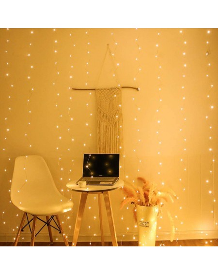Indoor String Lights Curtain String Lights 300 LED- Battery Powered or USB Plug in- 9.8 x 9.8 ft with Remote Control- Indoor ...