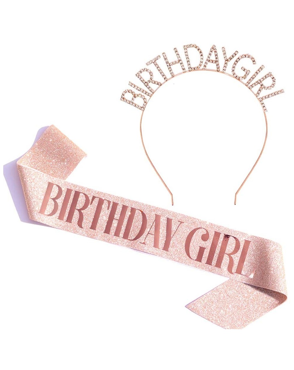 Favors Birthday Girl Sash & Rhinestone Headband Set - Birthday Sash Birthday Gifts for Women Birthday Party Supplies (Rose Go...