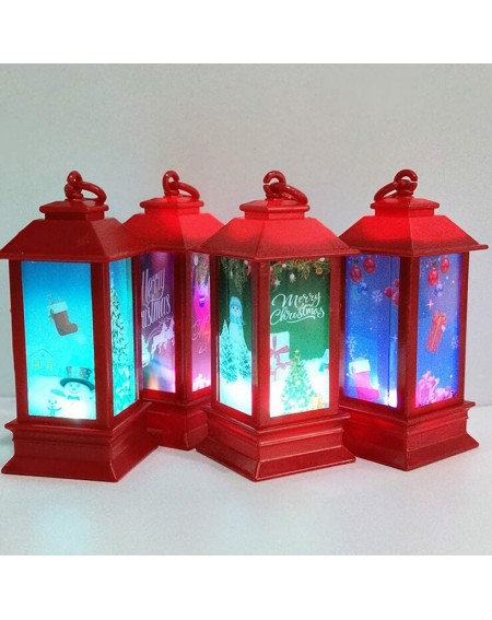 Candleholders Christmas Portable Lanterns Orange Candle LED Christmas Lamp Vintage Style Decorative Lantern - Red - C719IA0WG...