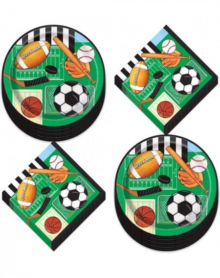 Party Packs Sports Theme Party Football Basketball - Mutli Sport Paper Dessert Plates and Beverage Napkins (Serves 16) - CI19...
