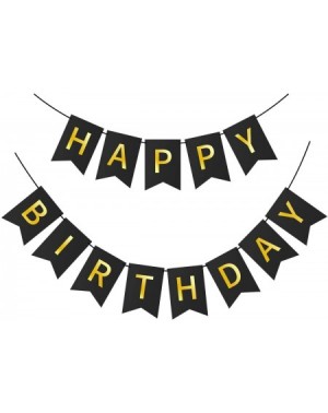 Banners Happy Birthday Banner Black Happy Birthday Bunting Banner with Shiny Gold Letters Black Gold Happy Birthday Party Ban...