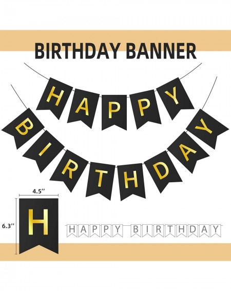 Banners Happy Birthday Banner Black Happy Birthday Bunting Banner with Shiny Gold Letters Black Gold Happy Birthday Party Ban...