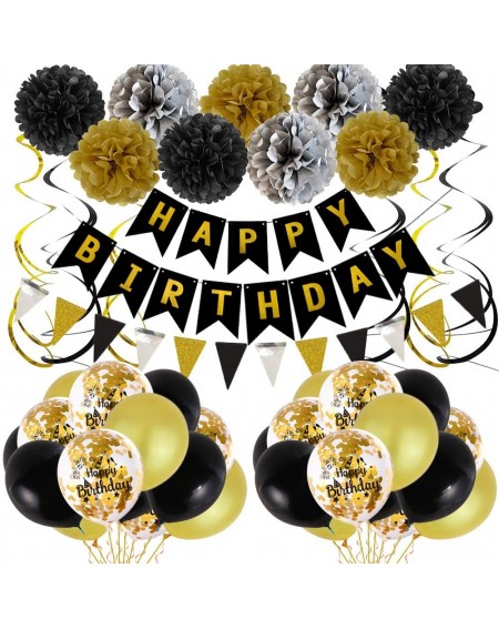 Balloons Birthday Decorations for Men- Black and Gold Party Decorations Happy Birthday Decorations for Boys Bannner Latex Bal...