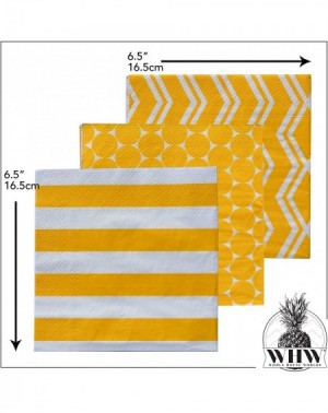 Tableware Yellow and White Party Napkins- 3 Packs of 20- 3 Ply Paper- 6.75 Inches- 3 Vibrant Patterns 1-Stripes- 2 - Zig-Zags...