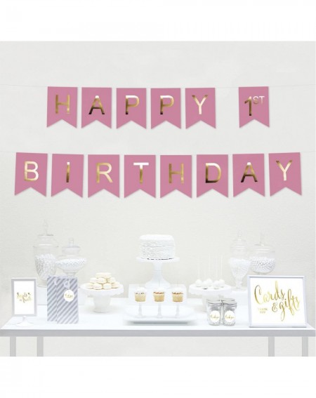 Banners & Garlands Shiny Gold Foil Paper Pennant Hanging Banner with Gold Party Signs- Girl's Happy 1st Birthday Pink- Pre-St...