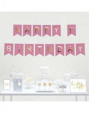 Banners & Garlands Shiny Gold Foil Paper Pennant Hanging Banner with Gold Party Signs- Girl's Happy 1st Birthday Pink- Pre-St...