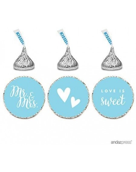 Favors Chocolate Drop Labels Trio- Fits Hershey's Kisses- Wedding Mr. & Mrs- Baby Blue- 216-Pack- for Bridal Shower- Engageme...