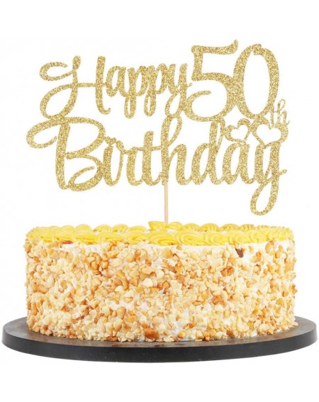 Confetti Golden Glitter 50 Happy Birthday Cake Topper - Birthday Party Decorations Supplies (50) - 50 - CU19HQA6Y55 $17.75
