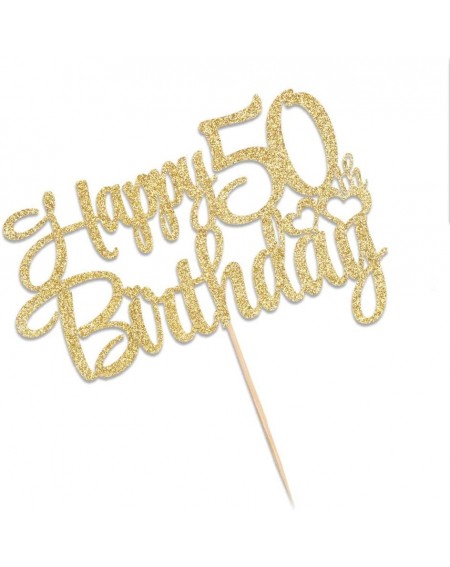 Confetti Golden Glitter 50 Happy Birthday Cake Topper - Birthday Party Decorations Supplies (50) - 50 - CU19HQA6Y55 $9.48