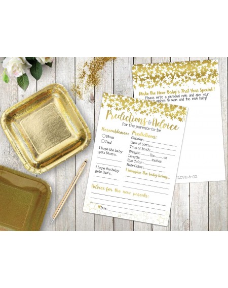 Invitations 50 Gold Baby Shower Prediction and Advice Cards - Baby Shower Games for Girls- Boys or Gender Neutral Party - Adv...