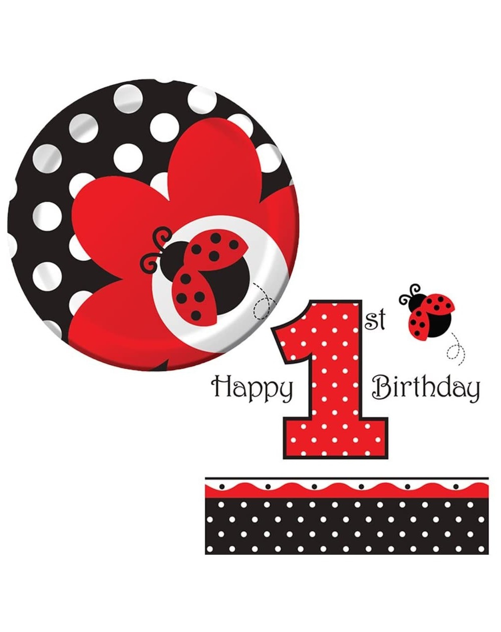 Party Packs Ladybug Fancy Birthday Party Supplies Pack 16 Guests - 16 Paper Dessert Plates and 16 Paper Beverage Napkins - Ad...
