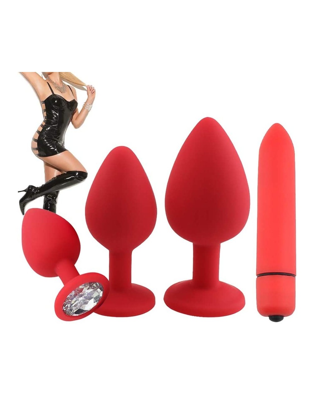Adult Novelty Soft Medical Silicone Trainer Kit for Women-Anales Pugs Beginner Set 4Pcs/Set 4set red - 4set Red - C619HGCNH0R...