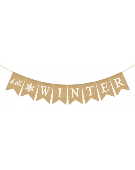 Banners & Garlands Jute Burlap Hello Winter Banner with Snowflake Christmas Mantel Fireplace Garland Decoration - CW18YQOGHNL...
