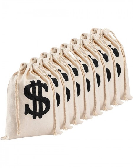 Party Favors 8 Pack 6.3 x 9 Inches Canvas Money Bag Pouch with Drawstring Closure- Canvas Cloth Dollar Sign Carrying Sack for...