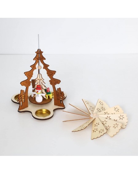 Candleholders 9 Inch Wooden Christmas Pyramid with Hand-Painted Nativity Figurines with Turning Wings with 3 Candleholders (0...