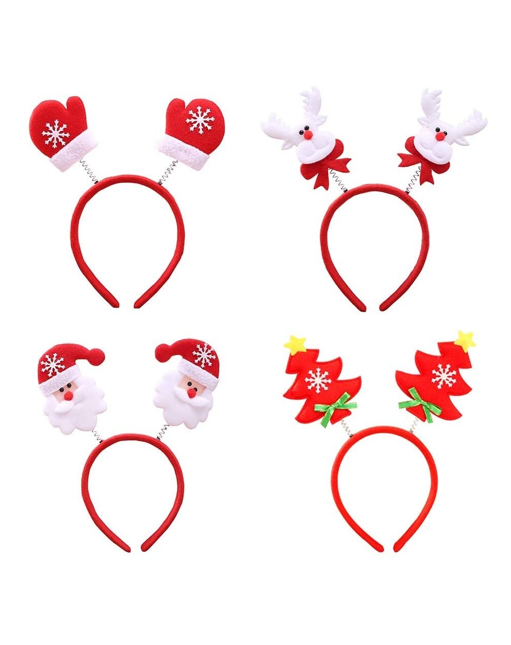 Hats Christmas Headbands- 4 Pack Reindeer Antler/Santa Hat/Tree Snowman/Gloves Headband for Party Festival Favor Decoration -...