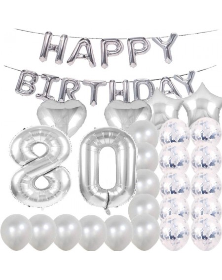 Balloons Sweet 80th Birthday Decorations Party Supplies-Silver Number 80 Balloons-80th Foil Mylar Balloons Latex Balloon Deco...