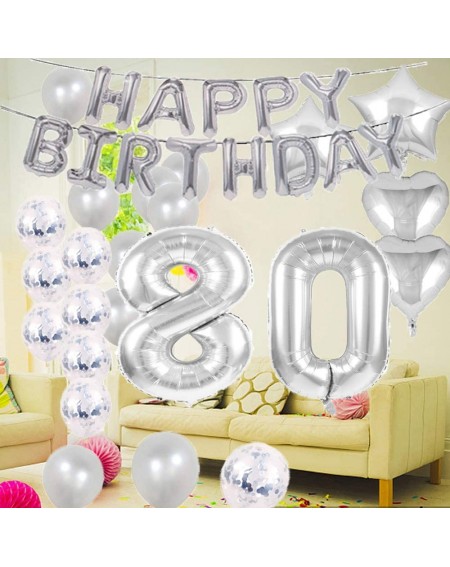 Balloons Sweet 80th Birthday Decorations Party Supplies-Silver Number 80 Balloons-80th Foil Mylar Balloons Latex Balloon Deco...