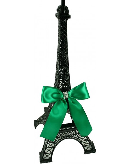 Centerpieces 6" Tall Black Metal Eiffel Tower Cake Topper with Satin Bow Designed with Rhinestones Choose Bow Color - Emerald...