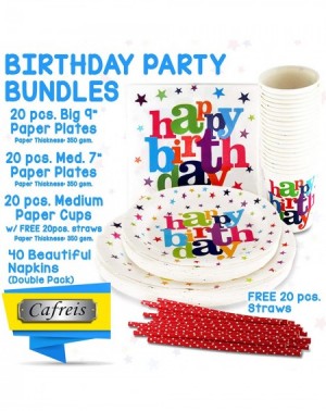 Party Packs 120 PCS Happy Birthday Plates & Napkins Set for 20 People-Sturdy Birthday Party Supplies Pack with Large Paper Pl...