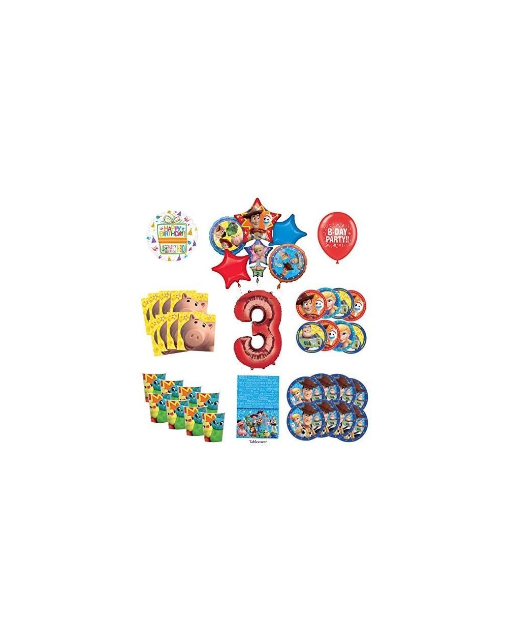 Balloons 3rd Birthday Party Supplies 8 Guest Decoration Kit with Woody- Buzz Lightyear and Friends Balloon Bouquet - C218SL6Q...