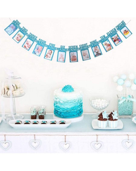 Banners Blue 1st Birthday Photo Banner- First Birthday Baby Photo Banner- Monthly Milestone Photograph Bunting Garland- 1 to ...