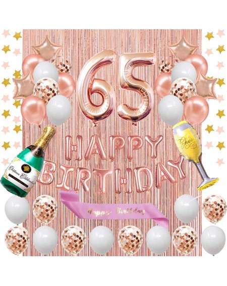 Balloons 65th Birthday Decorations - Rose Gold Happy Birthday Banner and Sash with Number 65 Balloons Latex Confetti Balloons...