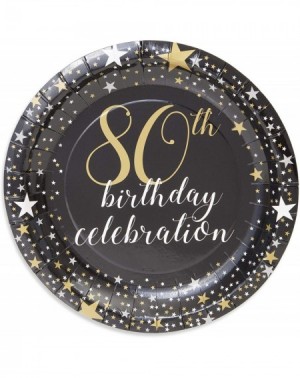 Tableware Paper Plates for 80th Birthday Party- Gold Foil (Black- 7 Inches- 80 Pack) - CS194XG35CZ $14.98