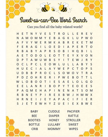 Party Games & Activities Honey Bee Baby Shower Word Search Game - 24 count - CS18WZAW2U3 $14.70
