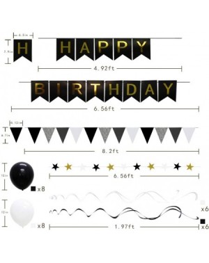 Banners & Garlands Black Birthday Party Decoration- Happy Birthday Banner with Balloons- Triangular Pennants- Hanging Swirls-...
