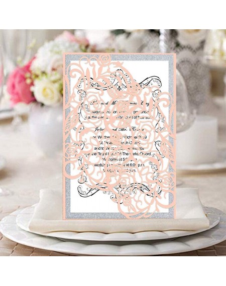 Invitations 25 PCs Laser Cut Wedding Invitations with envelopes Hollow Rose Invitations Cards for Wedding Bridal Shower Quinc...