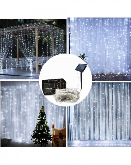 Outdoor String Lights Solar Curtain Lights 8 Modes 9.8x9.8 Feet Solar String Lights for Wedding Party Home Decoration Backdro...
