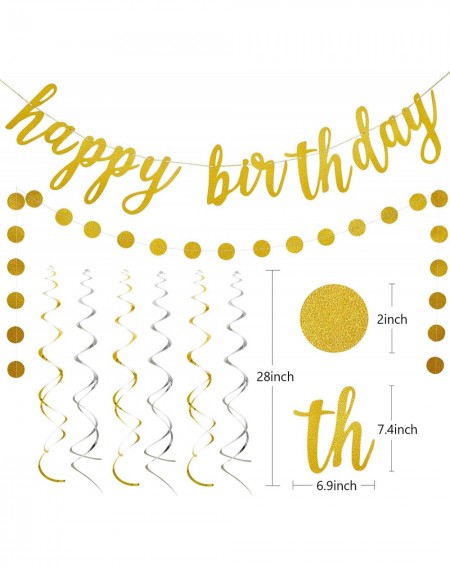 Banners Gold Glittery Happy Birthday Decorations Kit - Gold Happy Birthday Banner Circle Dots Garland with Gold Silver Hangin...