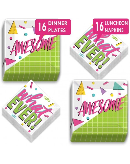 Tablecovers Awesome 80's and 90's Party Supplies - Rad Shapes"Awesome" Paper Dinner Plates and"Whatever!" Lunch Napkins (Serv...