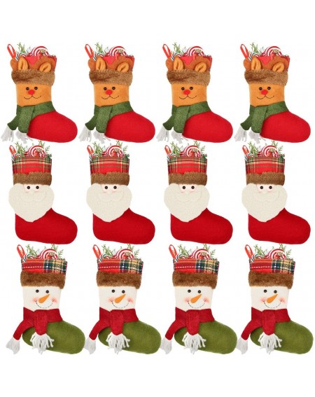 Stockings & Holders 12 Pack Mini Christmas Stockings Silverware Holder Pockets Gift Treat Card Bags with 3D Santa Snowman Rei...