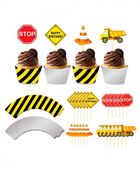 Cake & Cupcake Toppers 24pack Construction Cupcake Toppers and Wrappers- 24-Piece Construction Zone Cupcake Baking Supplies- ...