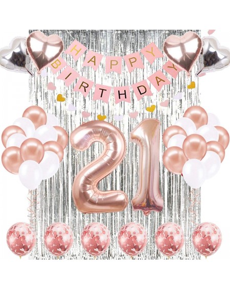 Balloons 21th Birthday Decorations Banner Balloon- Happy Birthday Banner- 21th Rose Gold Number Balloons- Number 21 Birthday ...