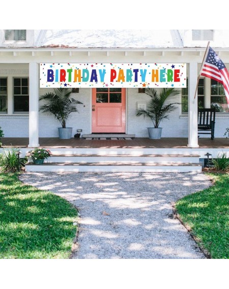 Banners & Garlands Brithday Party Here Banner- Large Birthday Party Directional Yard Sign- Outdoor Birthday Party Decorations...