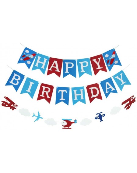 Banners Happy Birthday Banner- Airplane Theme Happy Birthday Decorations Felt Bunting- Happy Birthday Sign Happy Birthday Par...