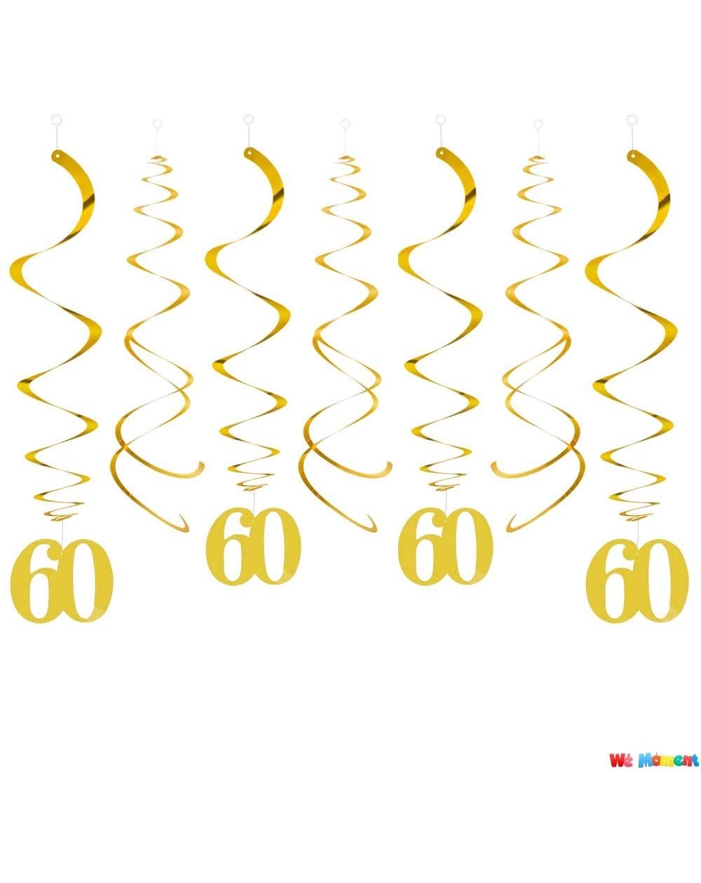 Banners & Garlands Gold 60 Hanging Swirls Number Swirl for 60th Birthday Anniversary Ceiling Decorations-Pack of 20 - Gold-60...