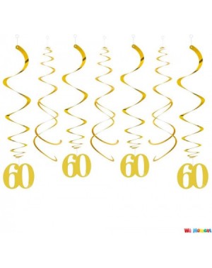 Banners & Garlands Gold 60 Hanging Swirls Number Swirl for 60th Birthday Anniversary Ceiling Decorations-Pack of 20 - Gold-60...
