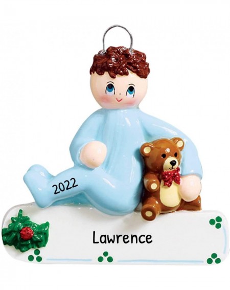 Ornaments Personalized Toddler Boy Teddy Bear Christmas Tree Ornament 2020 - Brown Hair Baby Child Pajamas First Steps Milest...