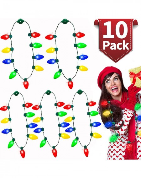 Party Favors 10 Pack Christmas LED Light Up Bulb Necklace Christmas Holiday Accessories Party Favors Xmas Necklace for Kids M...