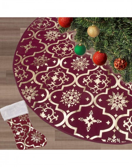 Tree Skirts Christmas Tree Skirt-48 inches Large Xmas Tree Skirts with Snowy Pattern for Christmas Tree Decorations (Deep red...