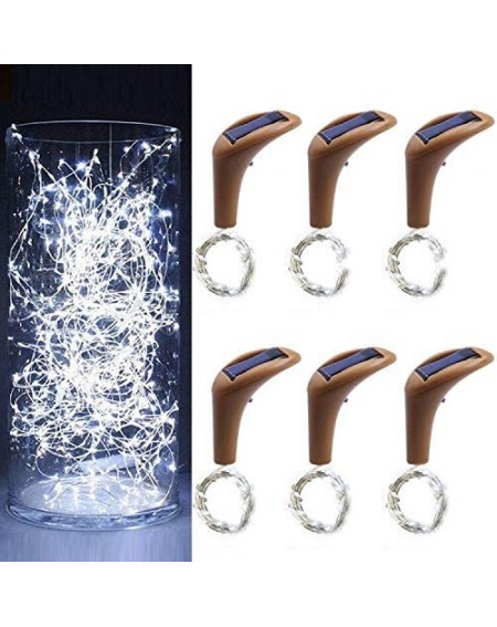 Indoor String Lights 6 Pack 10 LED Cold White Solar Powered Wine Bottle Lights Mini Copper Wire Waterproof Fairy Lights LED S...