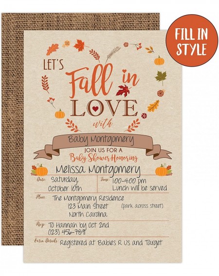Invitations Pumpkin Fall in Love Baby Shower Invitations- Autumn Fall Leaves Invite- Neutral Burlap- 20 Fill in Style with En...