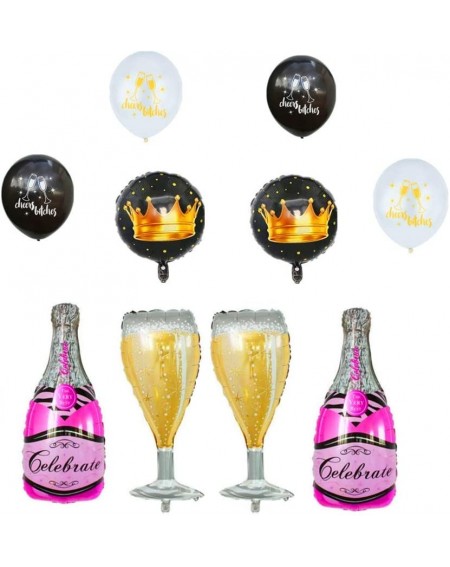 Balloons Champagne-Pink Bottle and Wine Goblet Glass Pink Foil Balloons-40 inch Helium Balloons Total 10Pcs for Birthday Brid...