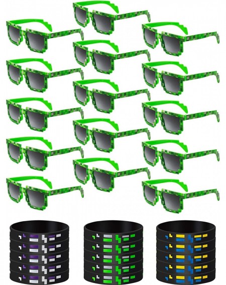 Party Favors 15 Sets Pixel Gamer Sunglasses Pixelated Sunglasses with Pixelated Miner Style Pixel Wristbands Bracelets Pixela...