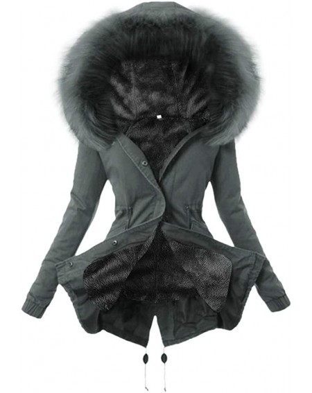 Cake & Cupcake Toppers Womens Warm Fur Collar Long Coat Hooded Slim Winter Parka Outwear Jacket - Gray 5 - CR193C0YH66 $74.08