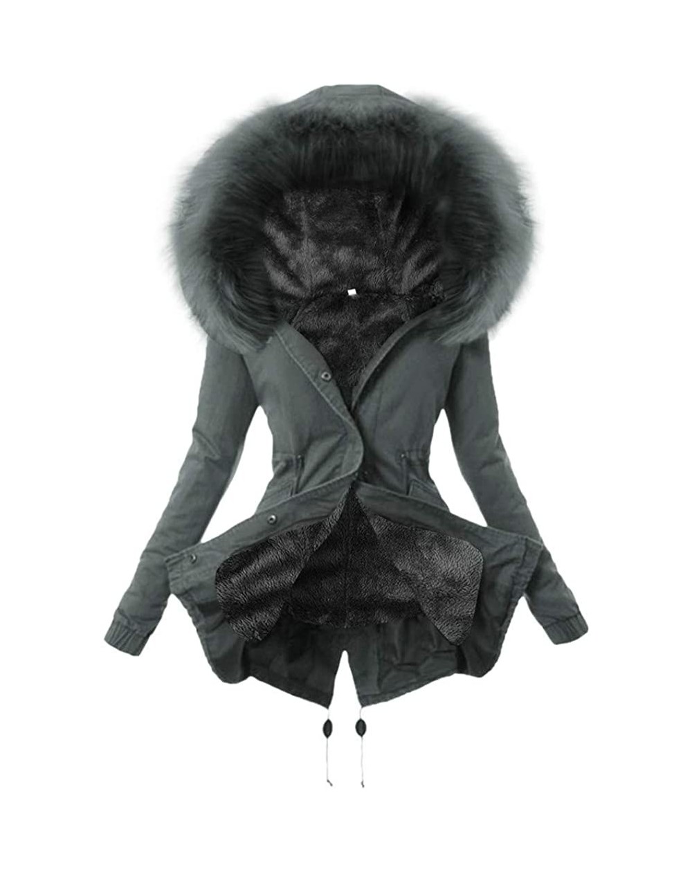 Womens Warm Fur Collar Long Coat Hooded Slim Winter Parka Outwear ...